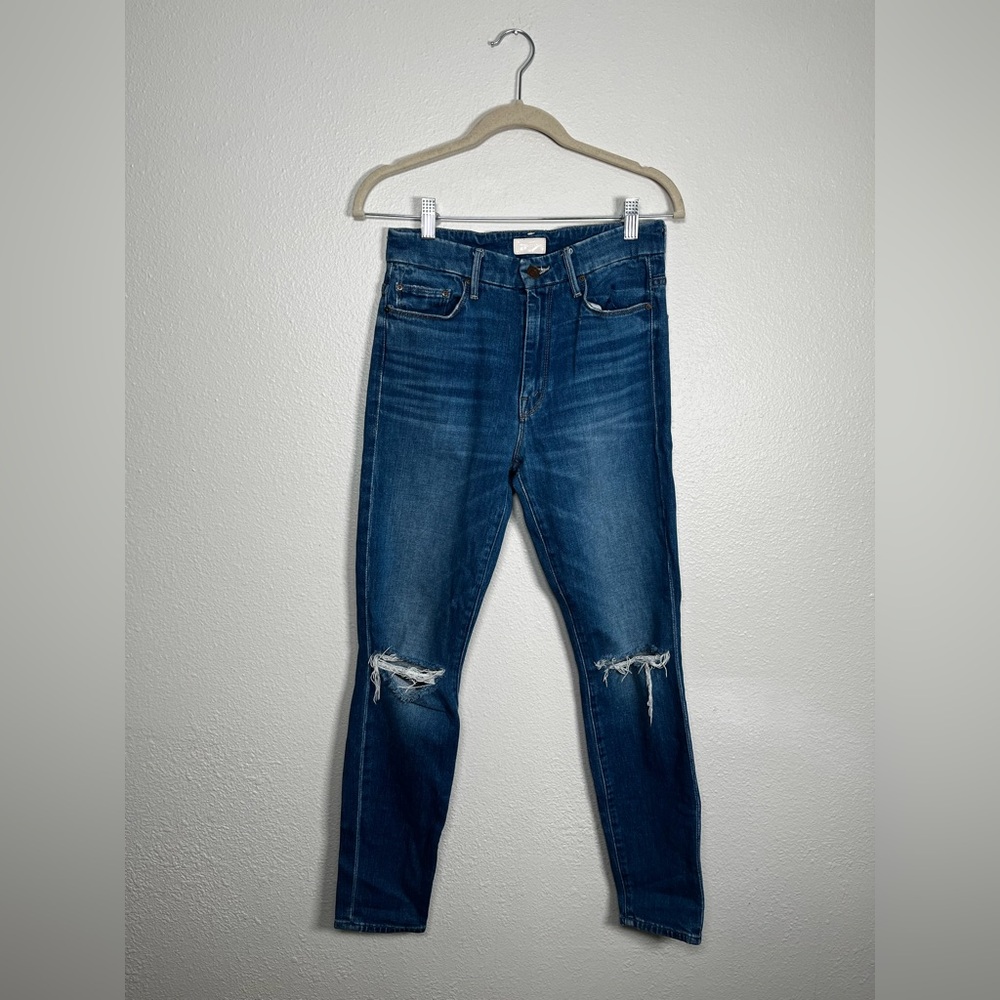 MOTHER high waisted looker ankle gold rush baby distressed knee jeans size 26